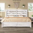 thumbnail image 1 of Merluxy King Size Farmhouse Bed Frame with Barn Door Headboard, Platform Bed Frame with Wood Slats, Under Bed Storage Space, Distressed White, 1 of 8