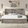 thumbnail image 1 of Merluxy King Size Farmhouse Bed Frame with Barn Door Headboard, Platform Bed Frame with Wood Slats, Under Bed Storage Space, Rustic Gray, 1 of 9