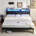 thumbnail image 1 of Merluxy King Size Frame, LED Light, PU Leather Headboard, Charging Station, 2-Tier Storage Headboard,No Box Spring Needed,Noise Free,Adult, Black, 1 of 8