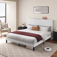 thumbnail image 1 of Merluxy King Size Velvet Bed Frame with Headboard, Charging Station, White, 1 of 8