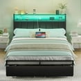 thumbnail image 1 of Merluxy LED Bed Frame with Drawers, King Platform Bed Frame with 2-Tier Storage & Leather Upholstered & Charging Station Headboard,Easy Assembly,Black, 1 of 7
