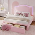 thumbnail image 1 of Merluxy LED Queen Bed Frames with Storage Drawer, Upholstered Platform Bed with Adjustable Headboard, No Box Spring Needed, Easy Assembly,Pink, 1 of 8