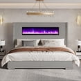thumbnail image 1 of Merluxy Modern King Size Bed Frame with Fireplace and Tall Headboard, Corduroy Upholstered Wingback Platform, Greige, 1 of 10