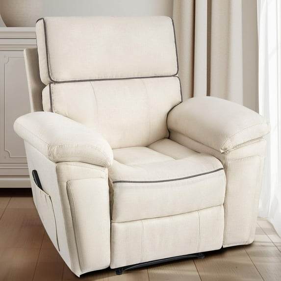 Merluxy Modern Manual Recliner Chair for Adults, Lazy Boy Overstuffed Recliner with Padded Armrests & Backrest, Extra Single Sofa with Side Pockets for Living Room Bedroom, Linen Beige