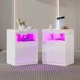 thumbnail image 1 of Merluxy Nightstand Set of 2, LED Nightstand with Wireless Charging Station, High Glossy End Tables Living Room, White, 1 of 7