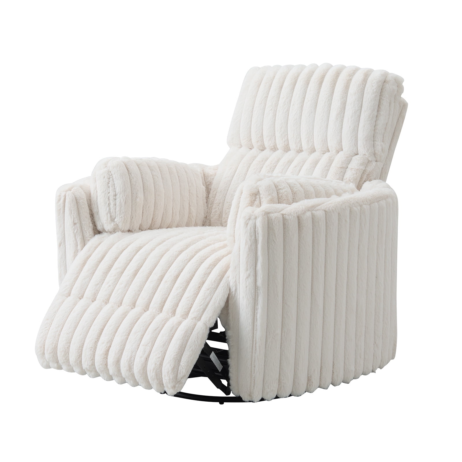Merluxy Power Swivel Recliner Chair with USB Charging & 2 Pillows, Glider Rocker for Nursery and Living Room, White Corduroy