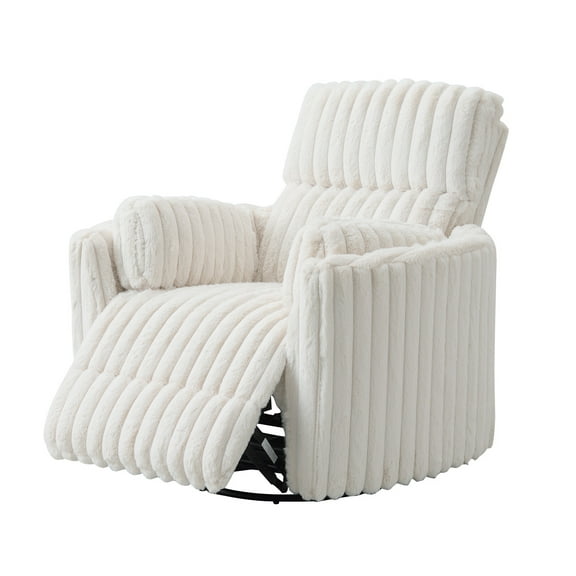 Merluxy Power Swivel Recliner Chair with USB Charging & 2 Pillows, Glider Rocker for Nursery and Living Room, White Corduroy