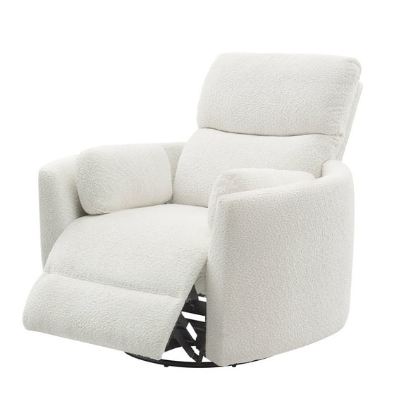 Merluxy Power Swivel Recliner Chair with USB Charging & 2 Pillows, Glider Rocker for Nursery and Living Room, White Teddy