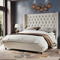 thumbnail image 1 of Merluxy Queen Bed Frame 61.4" Tall Headbord with Deep Button Tufting and Velvet Upholstered,Cream, 1 of 9