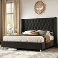 thumbnail image 1 of Merluxy Queen Bed Frame Upholstered Bed Wingback Headboard Velvet Tufted Diamond Button/No Box Spring Needed/Easy Assembly/Black, 1 of 8