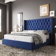 thumbnail image 1 of Merluxy Queen Bed Frame Upholstered Wingback Headboard Velvet Tufted Diamond Button/No Box Spring Needed/Navy Blue, 1 of 6