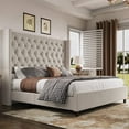 thumbnail image 1 of Merluxy Queen Bed Frame with 61.4" Handmade Deep Button Tufted Headboard/Cream, 1 of 8