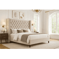 thumbnail image 1 of Merluxy Queen Bed Frame with Deep Button Tufted and Velvet Wingback Headboard,No Box Spring Needed,Gream, 1 of 9