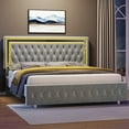 thumbnail image 1 of Merluxy Queen Bed Frame with Led Lights Headboard,Acrylic Mirror Accents,No Box Spring Needed,Velvet Light Grey, 1 of 9