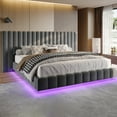 thumbnail image 1 of Merluxy Queen Bed Frame with Oversized Headboard,Floating Design,RGB LED Lights,No Box Spring Needed,Velvet Grey, 1 of 10