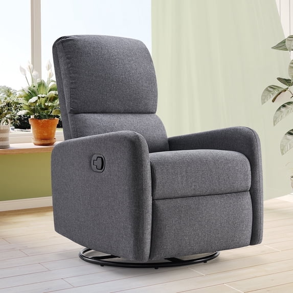 Merluxy Recliner Chair,Nursery Glider with High Back for Living Room,Swivel Massage,Linen Gray