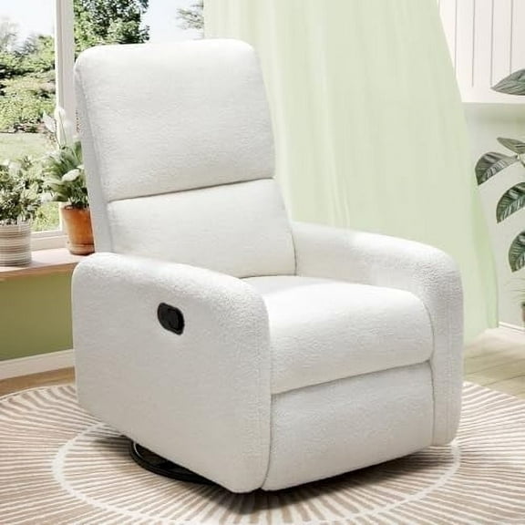 Merluxy Recliner Chair,Nursery Glider with High Back for Living Room,Swivel Rocking,Sherpa White