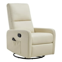 Merluxy Recliner Chair for Living Room,Nursery Glider with High Back Massage Swivel,Leather Cream