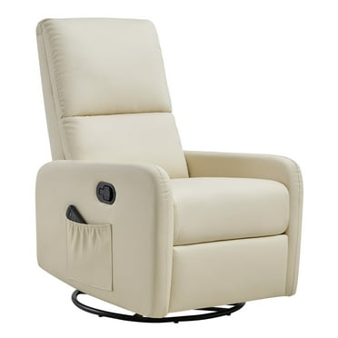 Merluxy Recliner Chair for Living Room,Nursery Glider with High Back Massage Swivel,Leather Cream