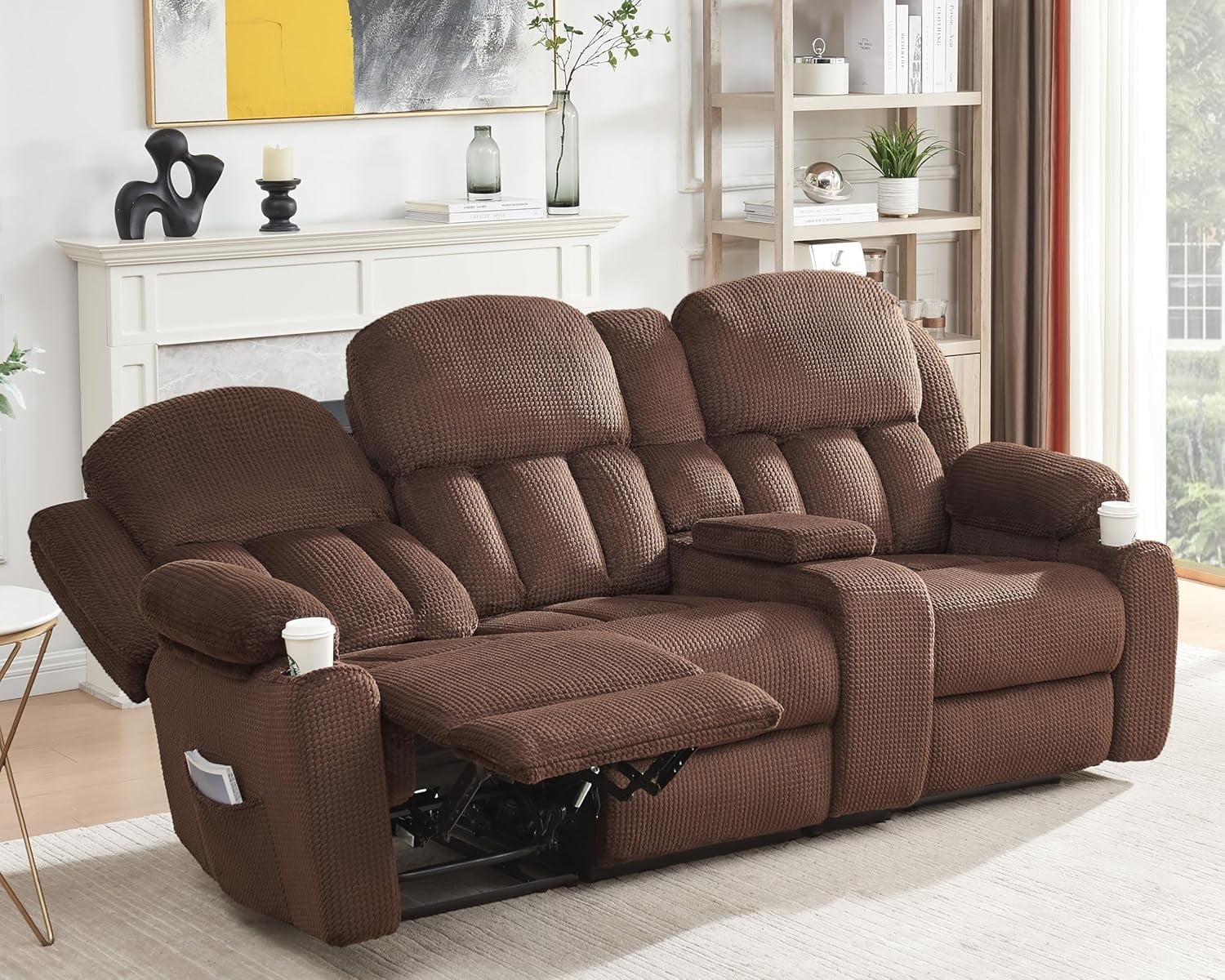 Merluxy Recliner Couch, Seater Recliner with Cup Holders, Plush