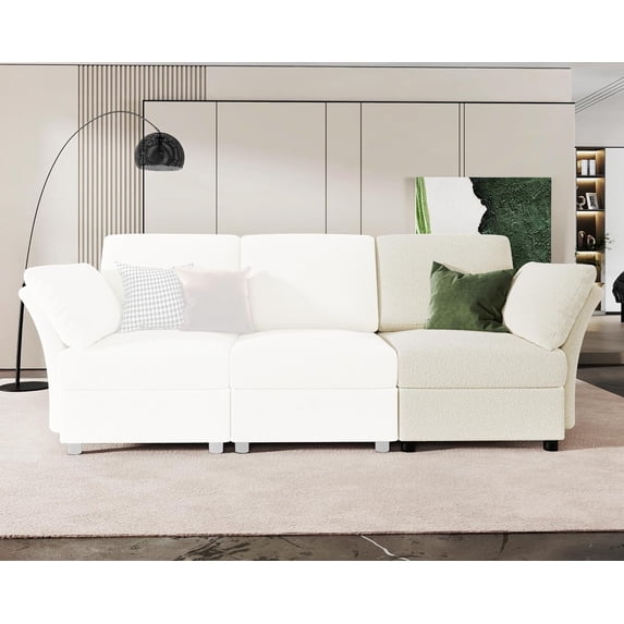 Merluxy Sectional Sofa- Modular Sectional Couch, Corner Seat(Offwhite Bouclé)