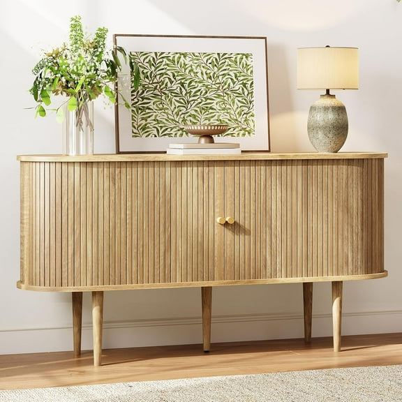 Merluxy Sideboard Buffet Cabinet with Solid Wood Legs,Mid Century TV Console for Living Room,Brown
