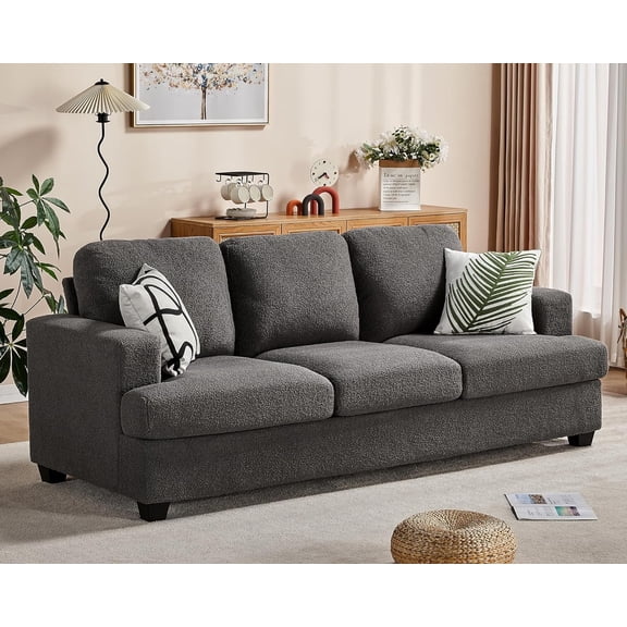 Merluxy Sofa, 3 Seater Modern Couch, 89 inch Wide Comfy Couches for Living Room(Bouclé, Grey)
