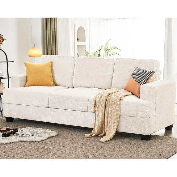 Merluxy Sofa, 3 Seater Sofa with Deep Seats, 89 inch Modern Couch for Living Room, Beige Chenille