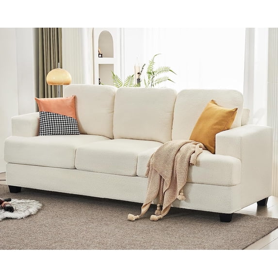 Merluxy Sofa, 3 Seater Sofa with Deep Seats, Modern Sofa Couch for Living Room, Offwhite Bouclé