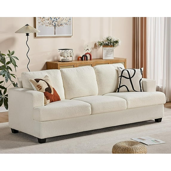 Merluxy Sofa, 3 Seater Modern Couch, 89 inch Wide Comfy Couches for Living Room(Bouclé, Beige)