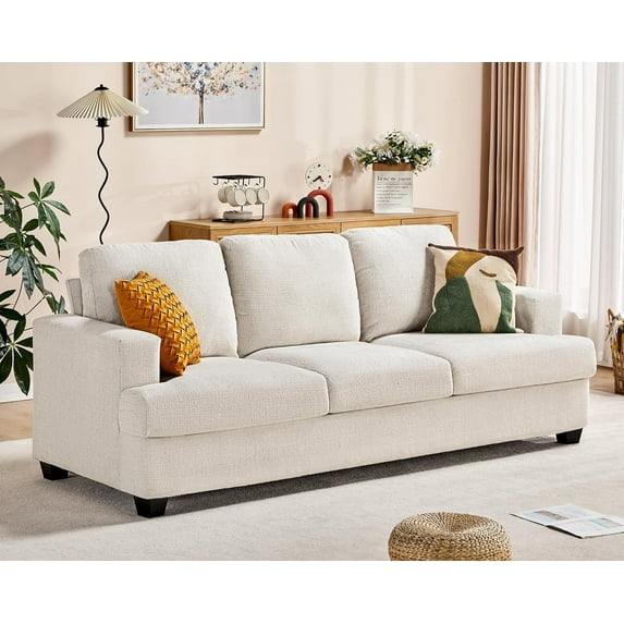 Merluxy Sofa, 89 inch 3 Seater Couch with Deep Seats, Comfy Couches for Living Room(Beige Chenille)