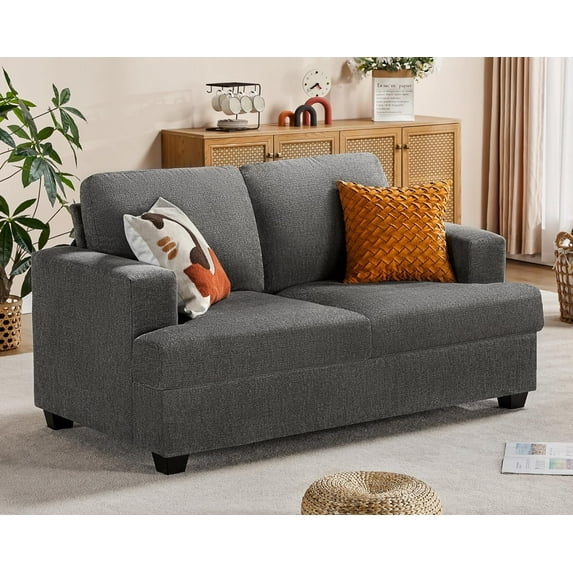 Merluxy Sofa, Modern Couch with Deep Seats, 64 inch Wide Loveseat for Living Room(Chenille, Grey)