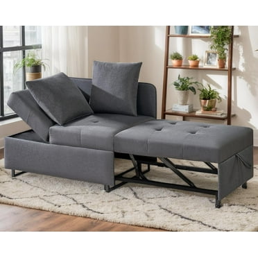 Merluxy Sofa bed, 3-in-1 Convertible Sleeper Chair with Adjustable Backrest, Chair Bed with 2 Throw Pillows for Living Room, Linen Grey