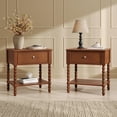 thumbnail image 1 of Merluxy Solid Wood Nightstand Set of 2 with Turned Legs, Vintage Wide Bedside Table with Drawer, Wooden End Table for Bedroom/Living Room, Brown, 1 of 9