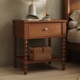 thumbnail image 1 of Merluxy Solid Wood Nightstand with Turned Legs, Vintage Wide Bedside Table with Drawer, Wooden End Table for Bedroom/Living Room, Brown, 1 of 9