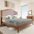 thumbnail image 1 of Merluxy Wooden Platform Queen Bed Frame with Upholstered Headboard Solid Wood Bed, No Box Spring Needed, Brown, 1 of 9