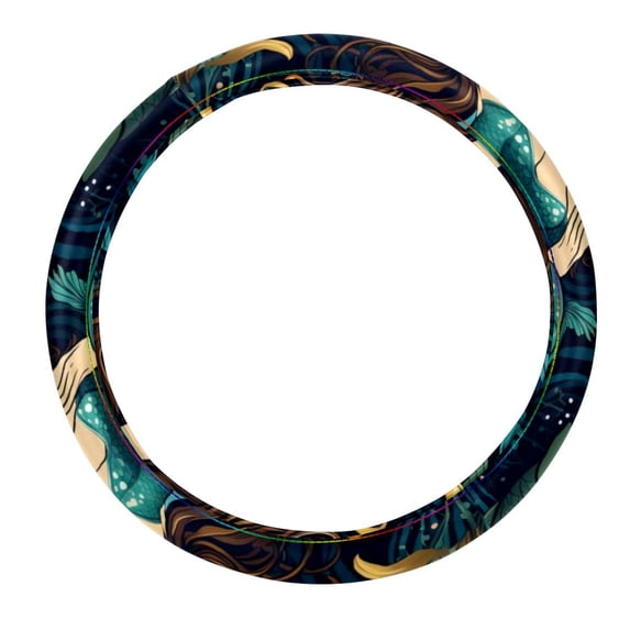 Mermaid 14.5 Inch Printing PVC Leather Steering Wheel Cover Auto Accessories