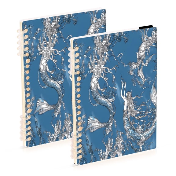 Mermaid 2-Piece A5 PP Notebooks, Adjustable Rings, 80g Paper, Diary Set