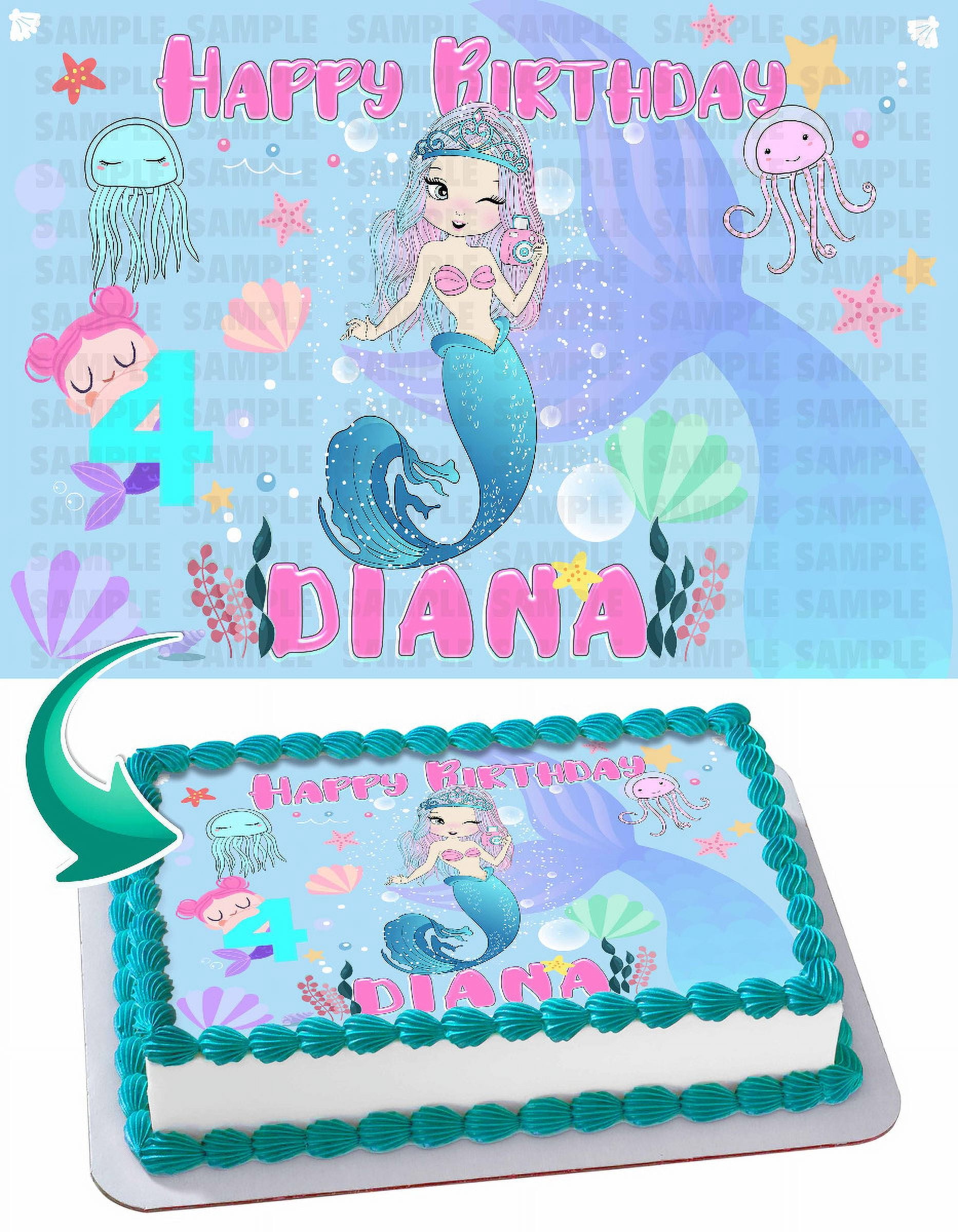 Personalized Mermaid Cake Topper - Custom Text Gold Glitter For 16th Birthday, Weddings & Parties