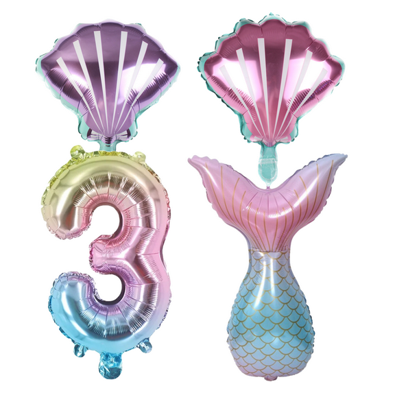 Mermaid 3rd Birthday Party Foil Balloons Set Number 3 Pink Blue