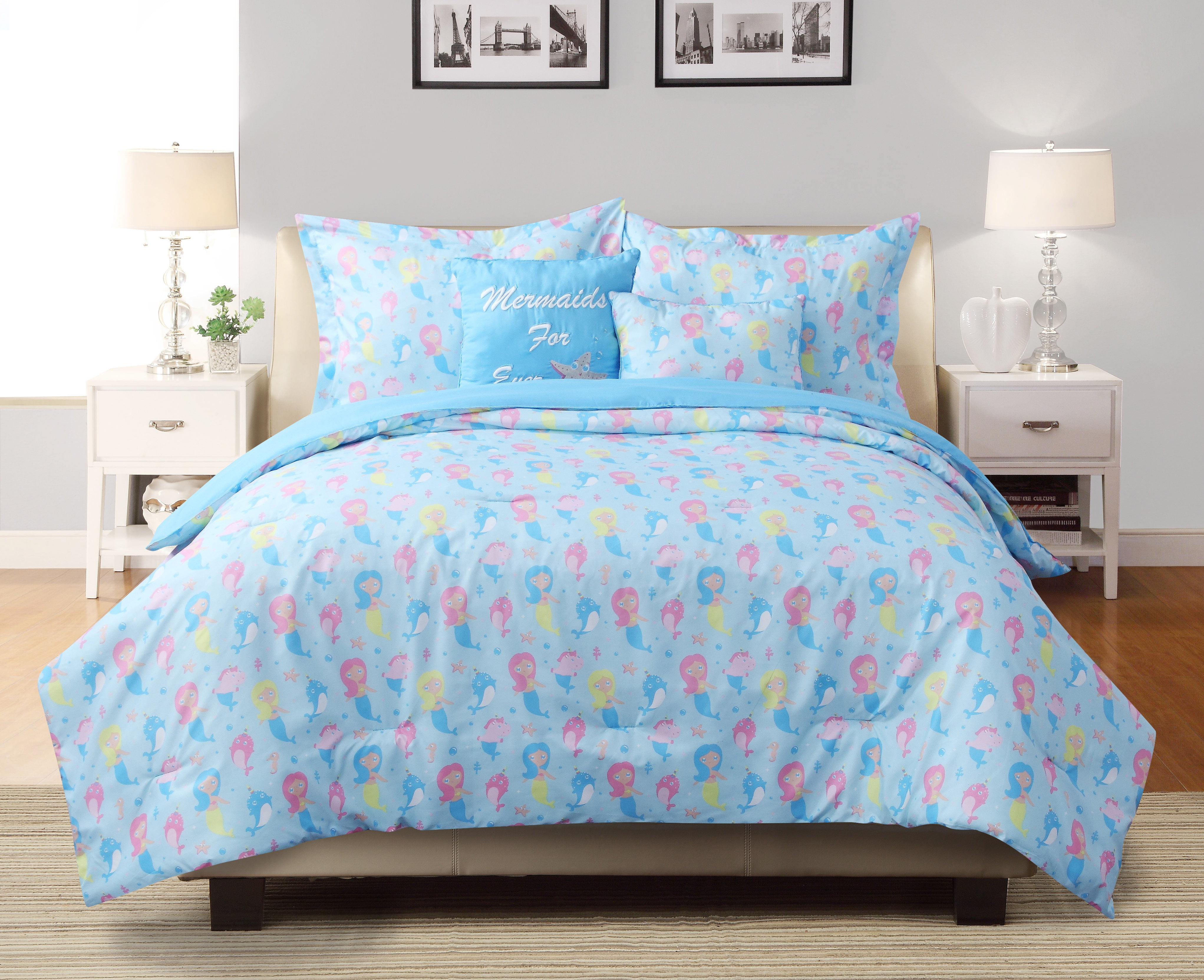 Blue Microfiber Nautical Kids Full Quilt Set