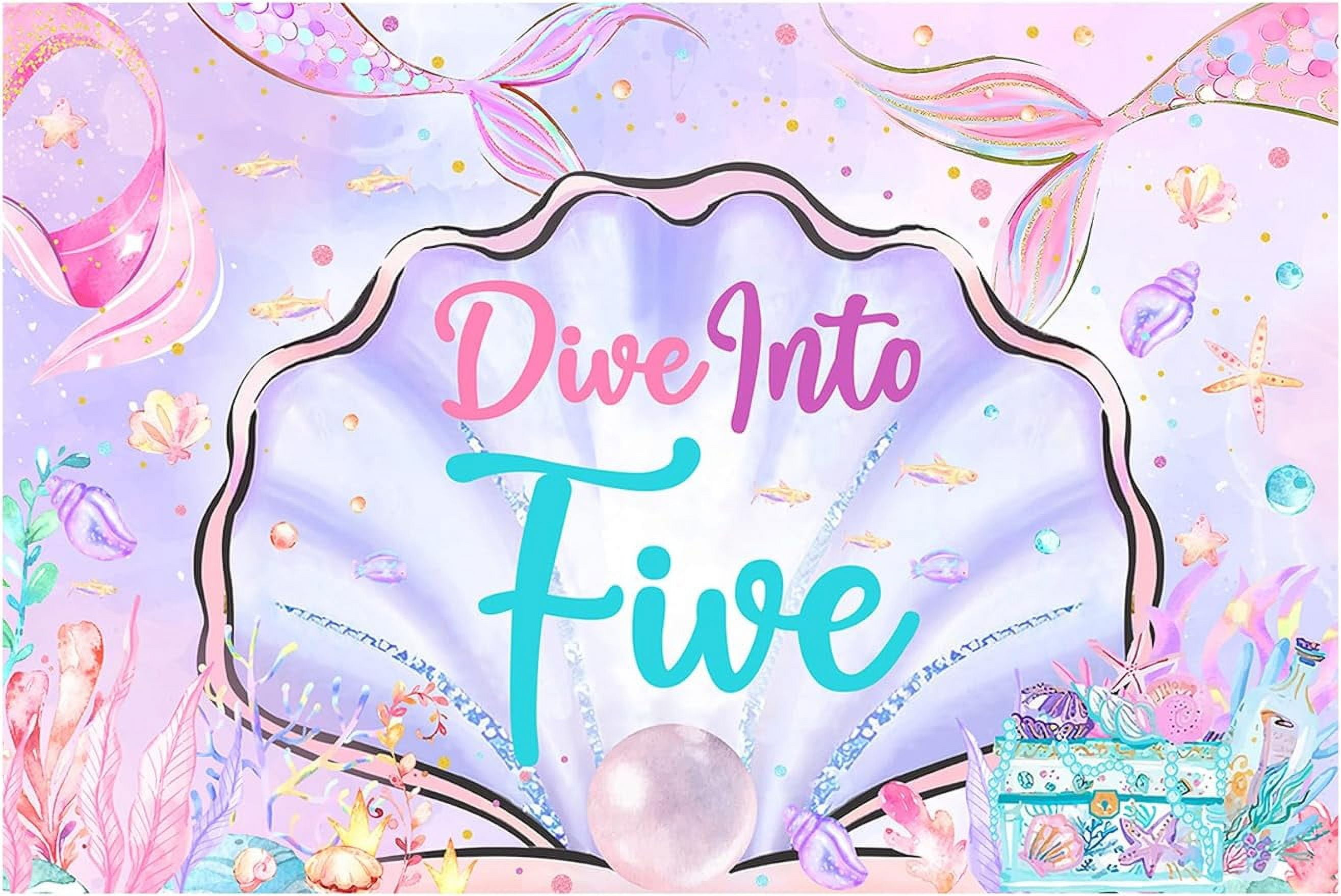 Mermaid 5th birthday decorations 5x3ft dive into five backdrop mermaid