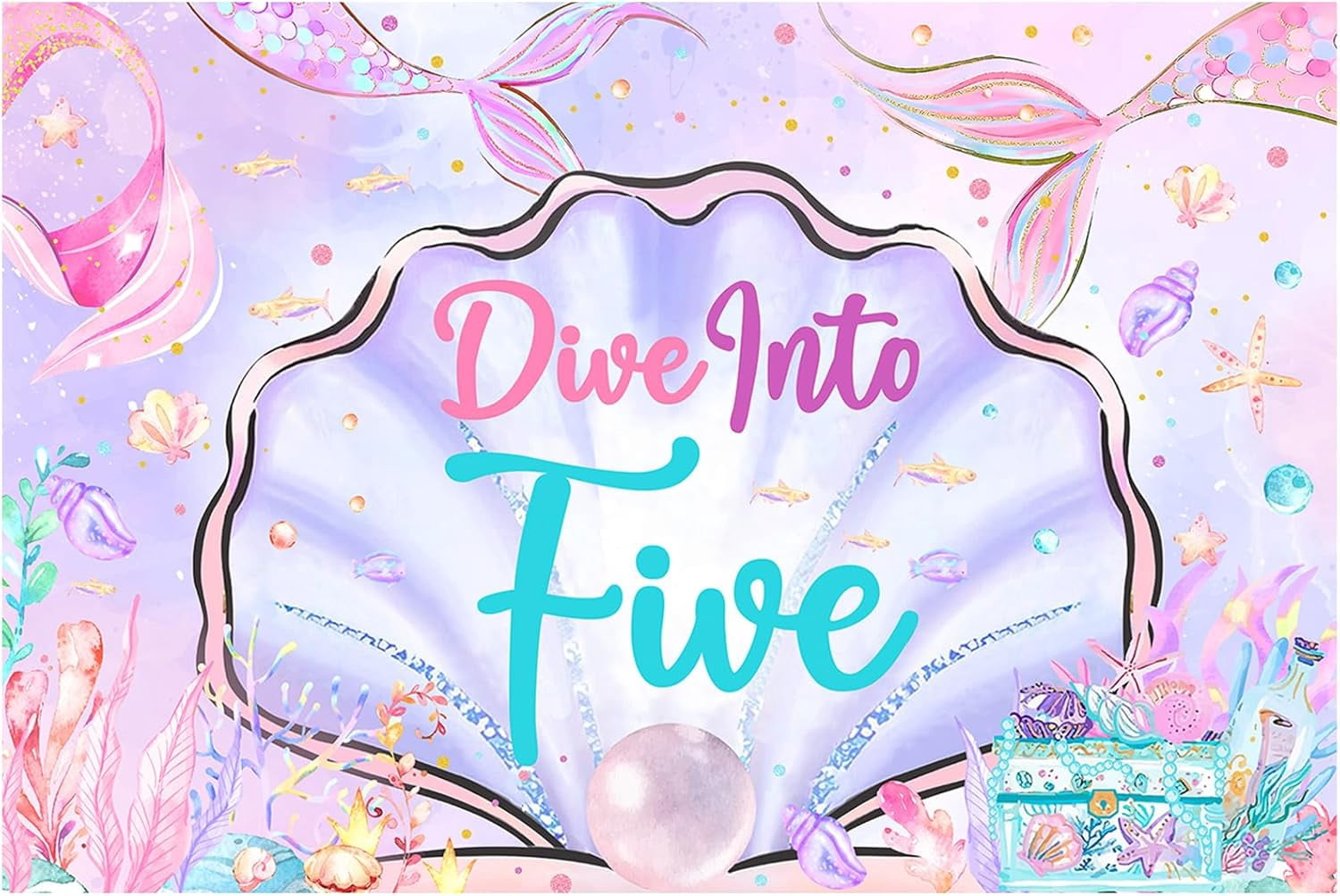Kreat4joy Mermaid 5th Birthday Decors Girl, Dive Into Five Party