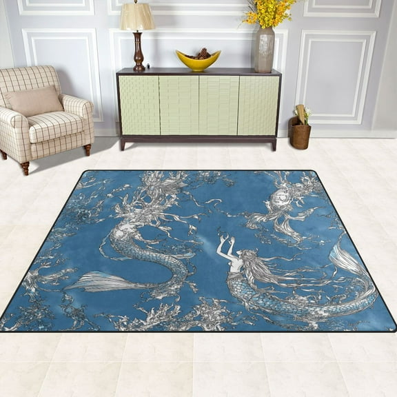 Mermaid 63''x48'' Plush Memory Foam Bath Mat, Soft, Absorbent, Non Slip, Durable