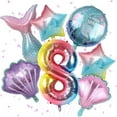 thumbnail image 1 of Mermaid 8th Birthday Decorations - 8Pcs Rainbow Number 8 Balloon, Large Helium Foil Tail Balloon, Seashell Balloons for Party Supplies, 1 of 15