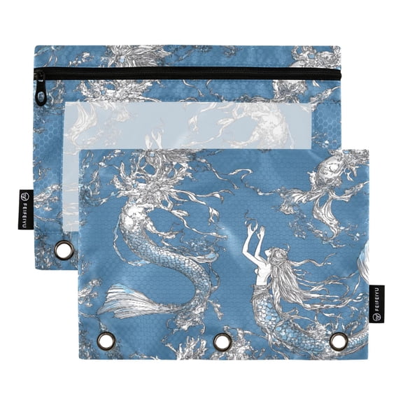 Mermaid 9.8x7.1in Water Resistant Binder Pouch, 3-Ring Compatible, Transparent Front