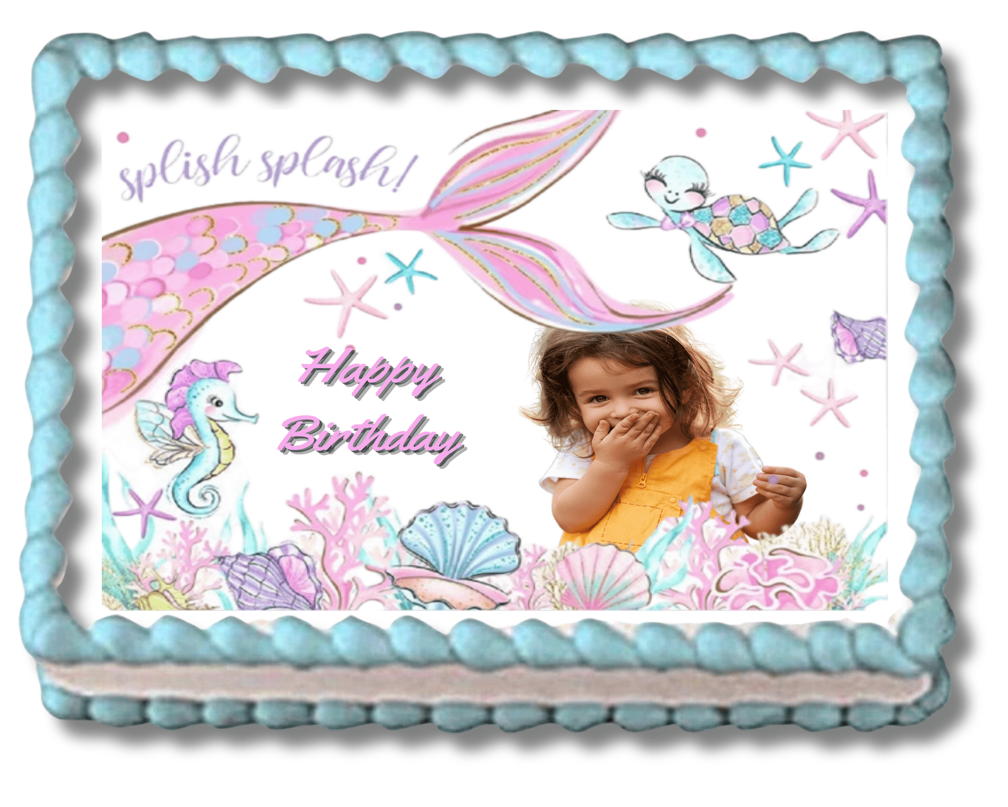 Add Your Own Photo Mermaid Birthday Edible Image Cake Topper, by ToriBellas Designs