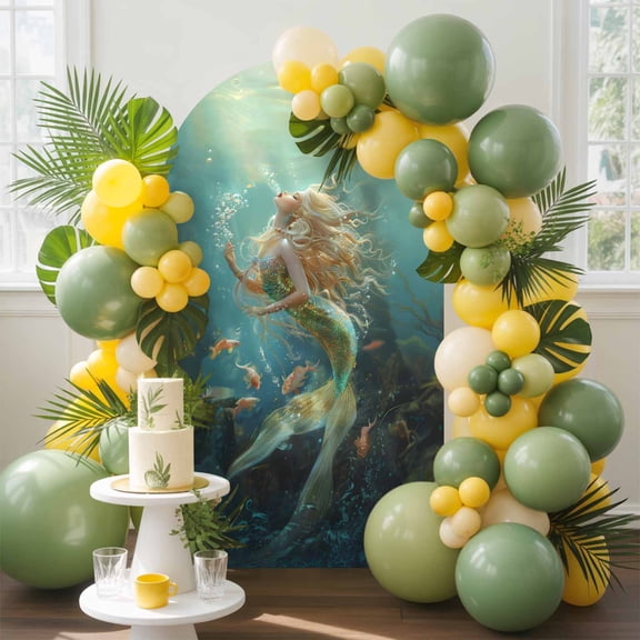 Mermaid Arch Backdrop Cover, 6.6FT, Ocean Fish Spandex Arch Covers Double-Sided Backdrop for Wedding Birthday Party Photo Background Decoration
