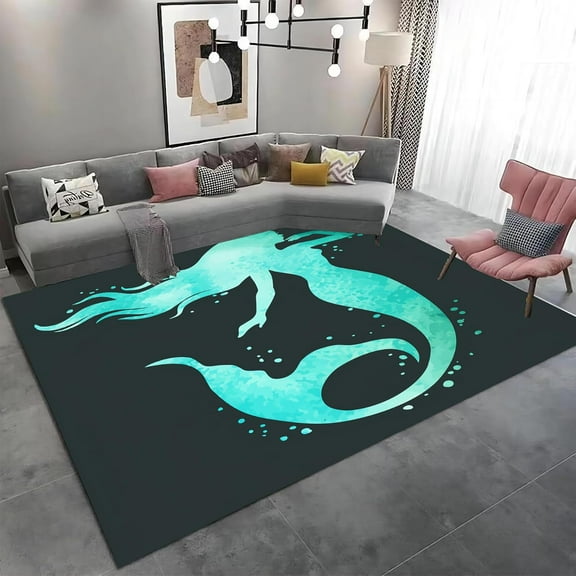 Mermaid Area Rugs Ocean Mermaid Rug Washable Rug Elegant And Comfortable Soft Throw Rug For Room Living Room-Stylish And Relaxing Area Rug 3x4ft