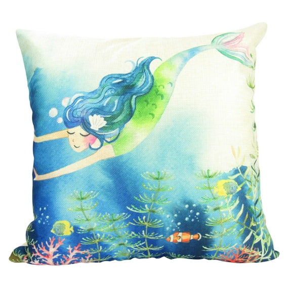 Mermaid Art | Mermaid | Fun Gifts | Pillow Cover | Home Decor | Throw Pillows | Happy Birthday | Under the Sea | Kids Room Decor